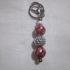 Red and Silver Snowflake Beaded Keychain | Bag Charm.